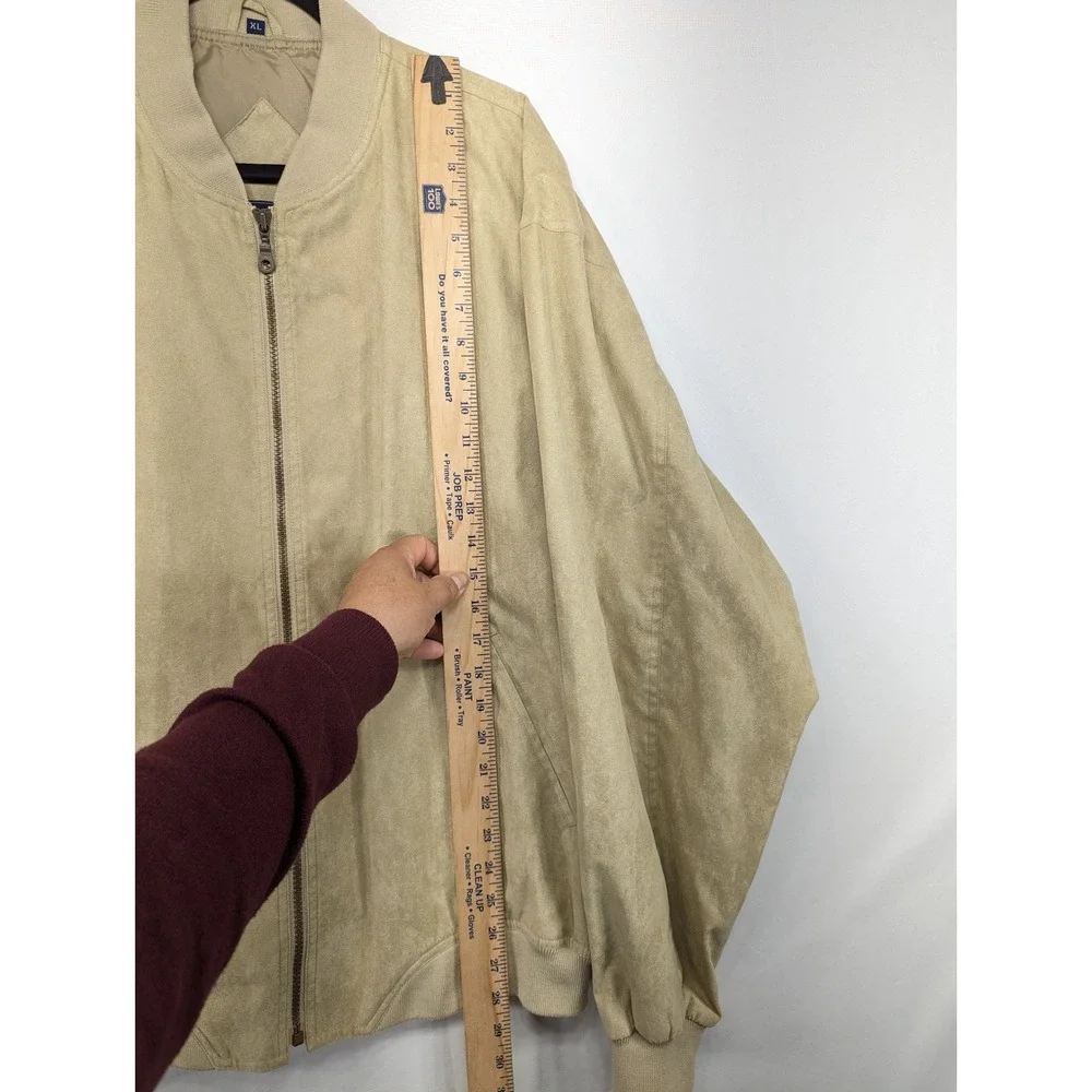 Winner Mate Tan Faux Suede Bomber Jacket Mens XL‎ Water Resistant Full Zip Beige